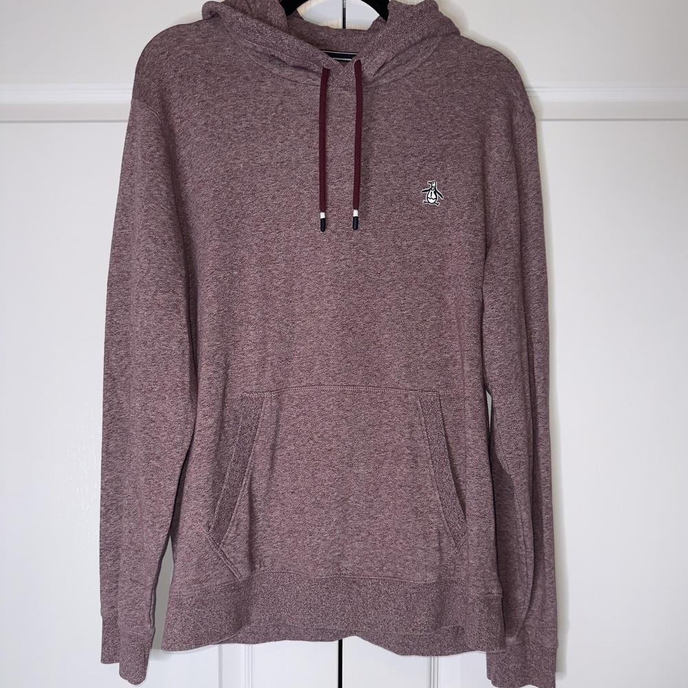 Original Penguin Hoodie Mens Medium Red Embroidered Logo Pullover Sweatshirt